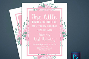 First Birthday floral invitation 