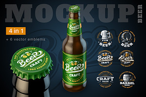 4 Mockup Bottle of beer. + emblems