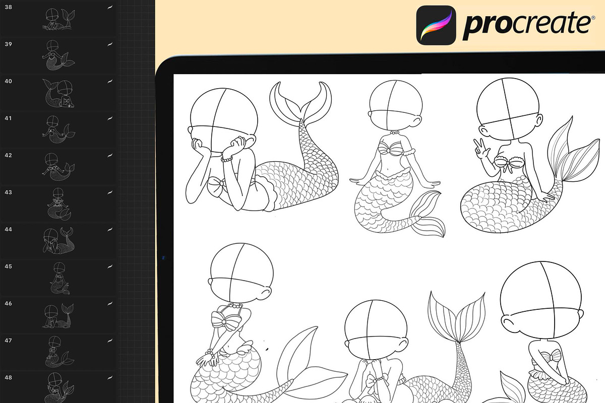 Procreate Chibi Mermaid Pose Stamp preview 3