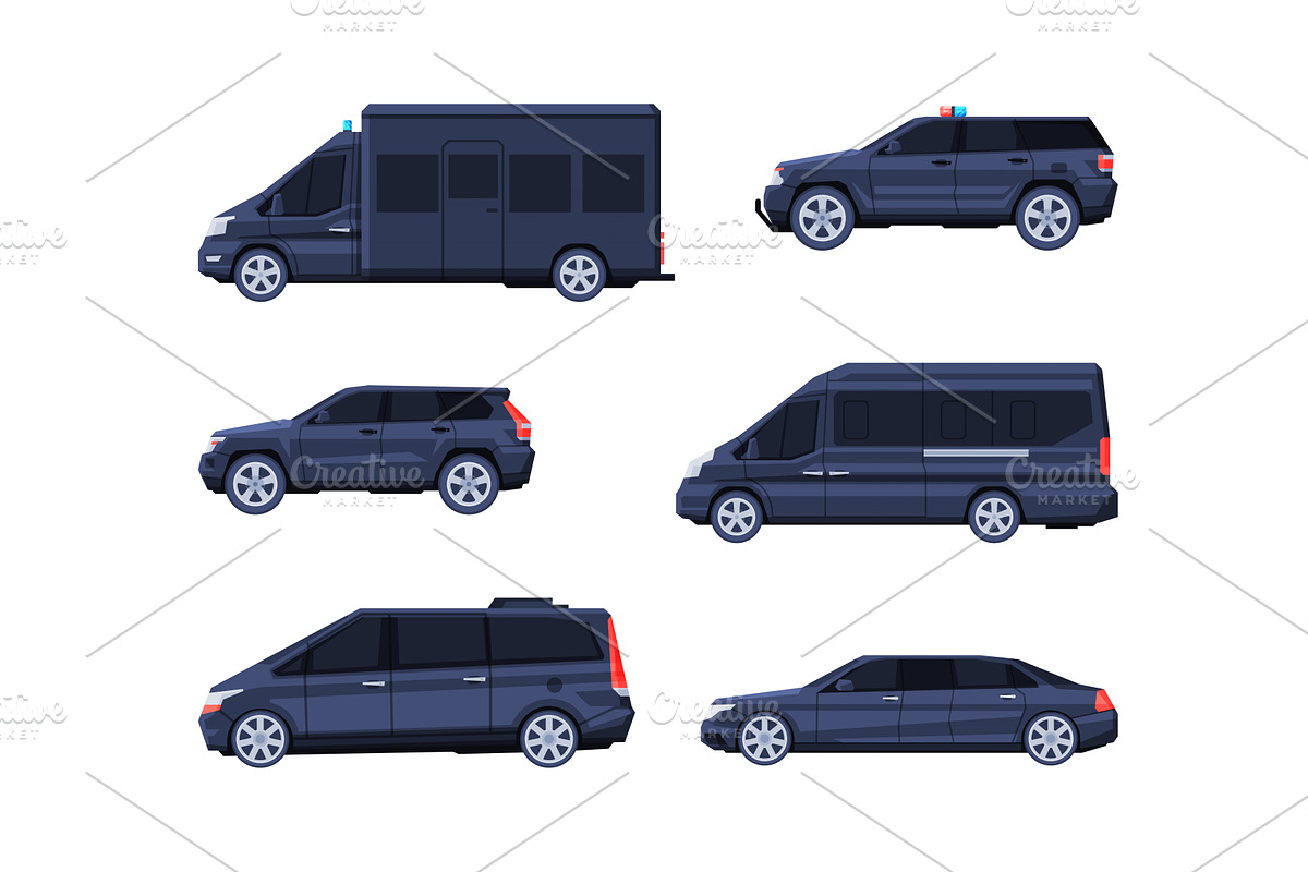 Government Vehicles and Black, a Transportation Illustration by TopVectors