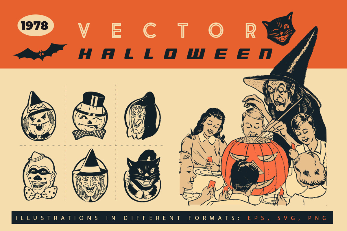 Vintage Halloween Bundle 300+, an Illustration by Retro Machine (Photo 8 of 15)