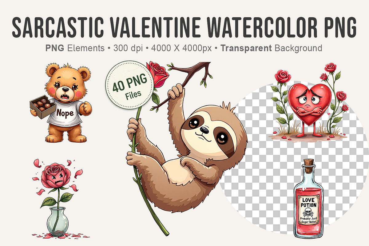 Sarcastic Valentine Watercolor PNG, an Illustration by Artnoy (Photo 1 of 8)