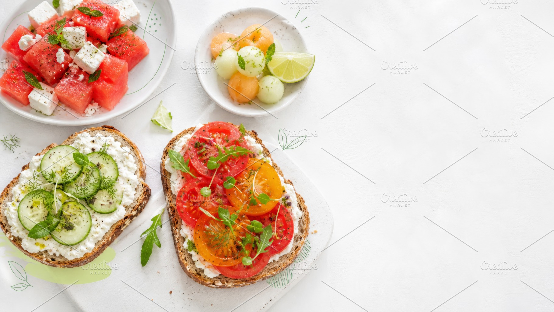 Fresh summer sandwiches with tomatoe, a Photo by Dvoevnore photos