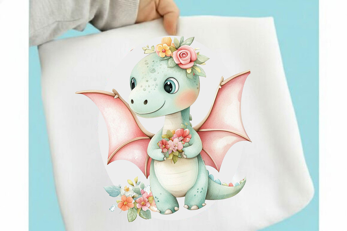 Cute Watercolor Dinosaur Clipart Bu, an Illustration by SVGArt (Photo 3 of 9)