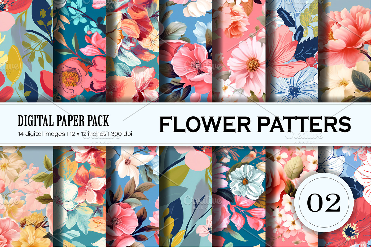Floral Patterns 02. Digital Paper., a Texture Illustration by STORE KENO (Photo 1 of 3)