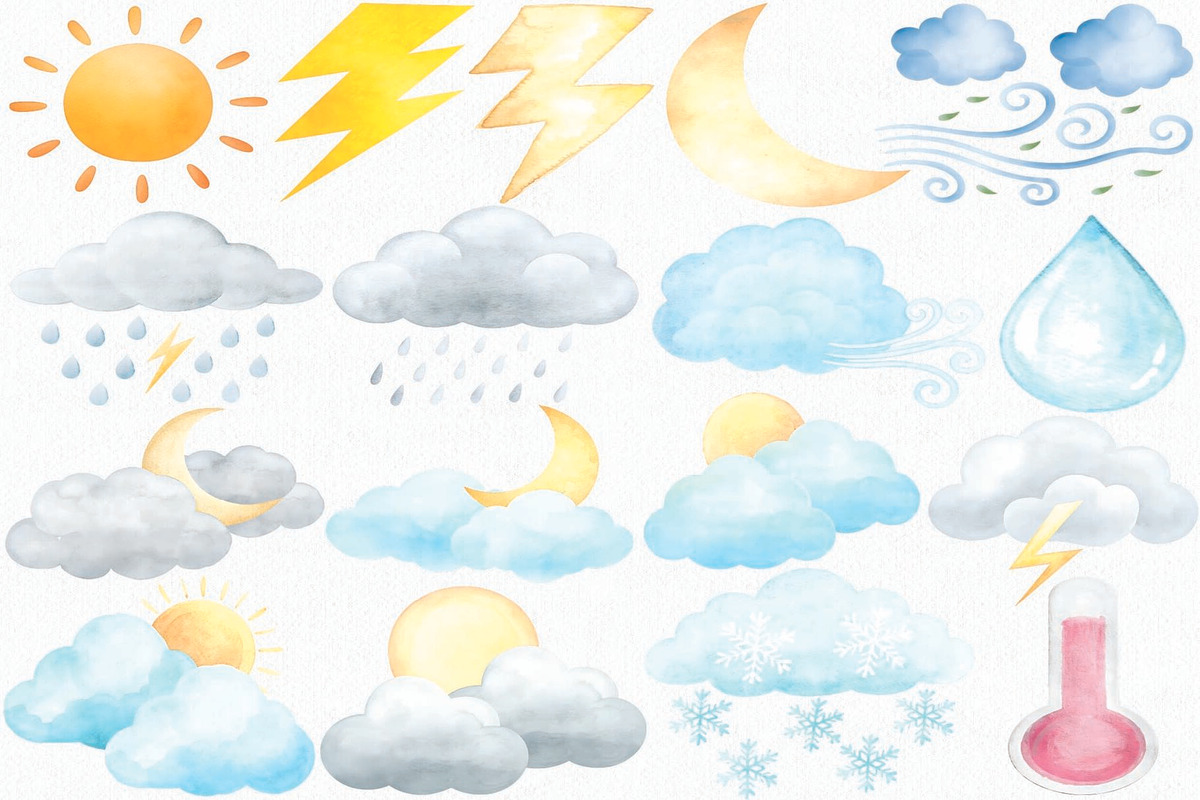 Watercolor Weather Clipart Set, an Illustration by CropUp Creative (Photo 2 of 4)