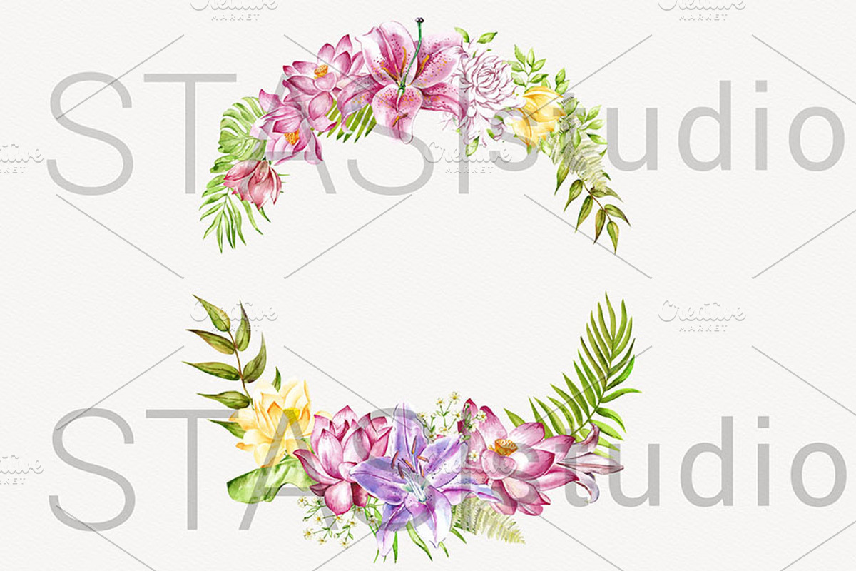Pink & Yellow Floral Wreath Clipart, a Decorative Illustration by STASIstudio (Photo 4 of 4)