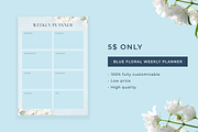 Blue Floral Weekly Planner, a Stationery Template by KreyaParekh (Thumbnail 1 of 4)