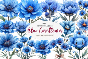 Blue Watercolor Cornflower Clipart, an Illustration by CreationArt