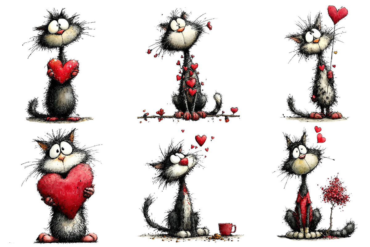 Valentines Whimsical Cats Clipart, an Illustration by Dream Creation (Photo 2 of 7)