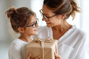 Joyful mother and daughter smile at, a Holiday Photo by MistyDay
