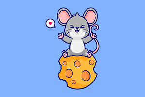 Cute Mouse Eating Cheese Moon, an Animal Illustration by Catalyst Labs