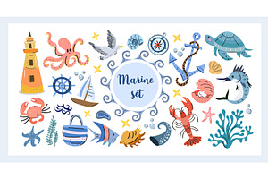 Marine Set Summer Beach Clipart