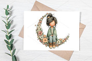 Whimsical Boho Spring Girl Clipart, an Illustration by Canvas Craft (Thumbnail 6 of 7)