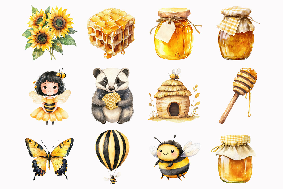 Honey Bee Watercolor Clipart, an Illustration by Design Market (Photo 3 of 4)