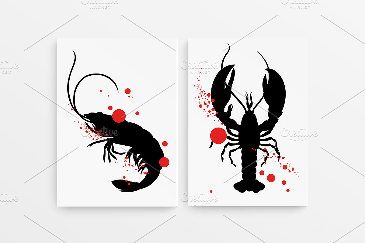 Seafood. Shrimp and lobster., an Animal Illustration by VitalinaGofman (Photo 13 of 13)