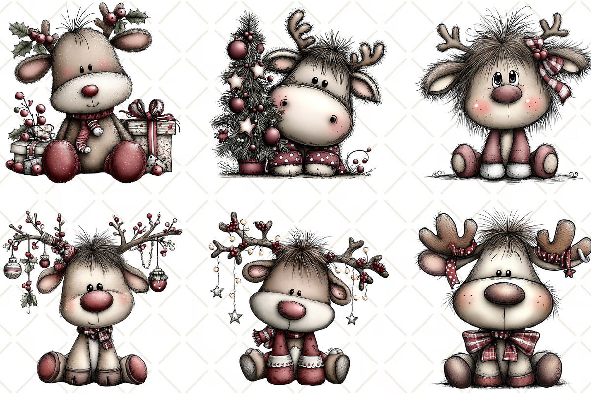 Quirky Christmas Reindeer Clipart, an Illustration by Black Bird Studio (Photo 3 of 6)