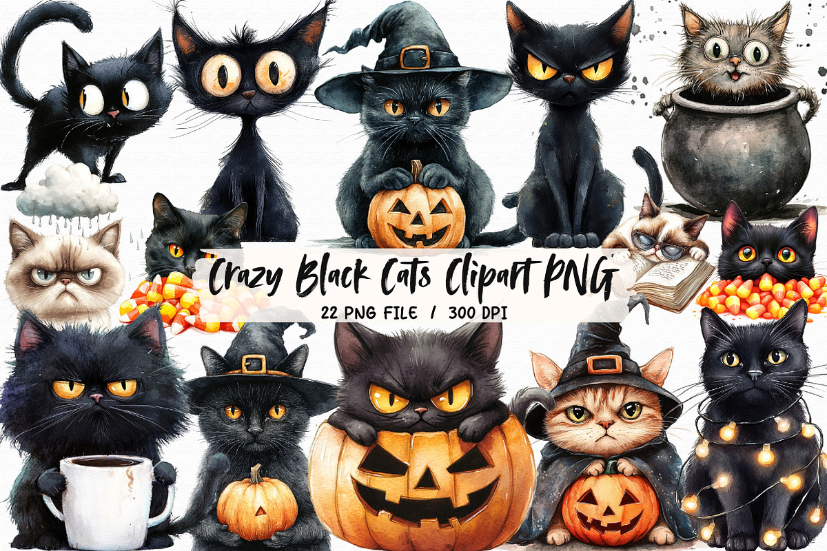 Crazy Black Cats Clipart PNG, an Illustration by Libby Wishes (Photo 1 of 6)