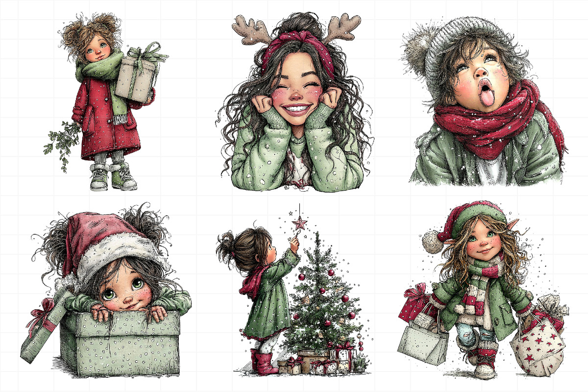 Whimsical Christmas Girl Clipart, an Illustration by Daily.Designs (Photo 8 of 8)