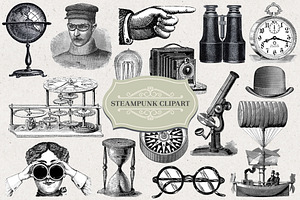 Black & White Steampunk Clip Art, a Transportation Illustration by Patterns for Dessert