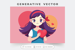 A cheerful girl cradles a red heart, a Graphic by Iftikhar Alam