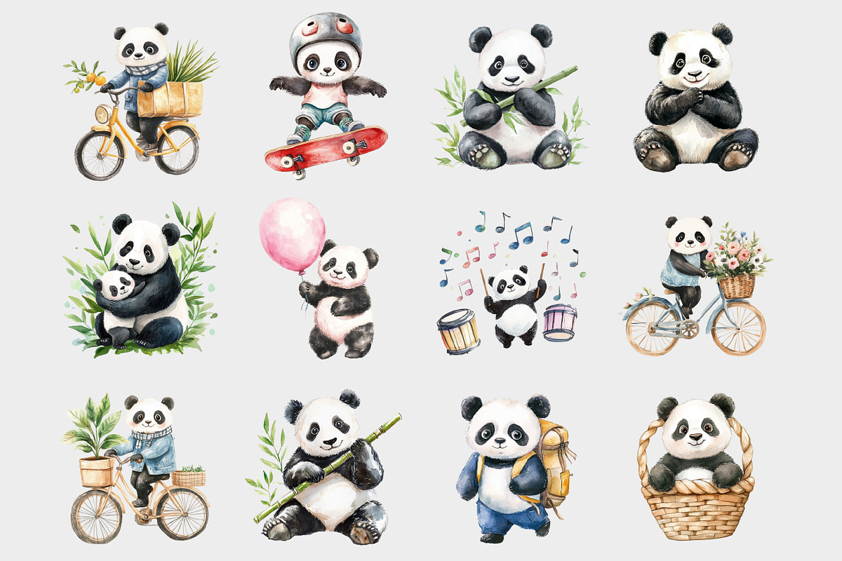 Watercolor Panda Clipart, a Seasonal Illustration by Design Market (Photo 2 of 5)