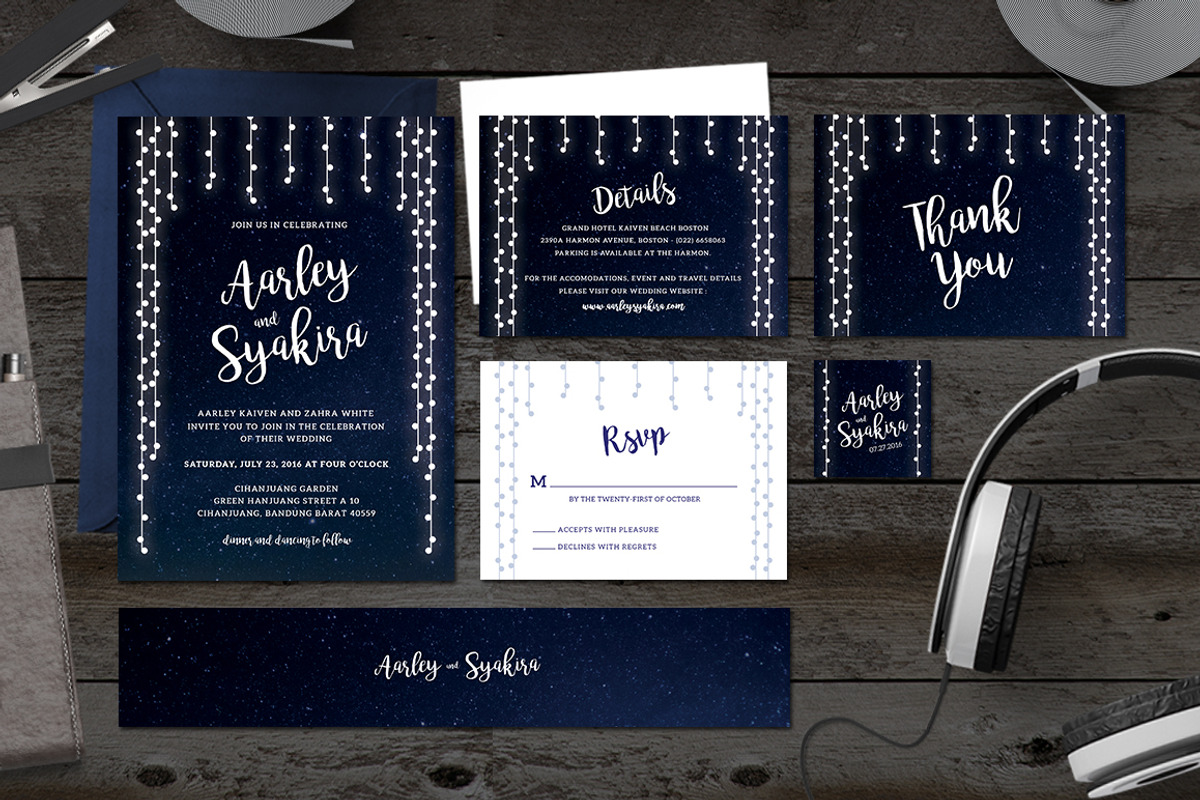 String Lights Wedding Invitation Set, an Invitation Template by Aarley Kaiven (Photo 1 of 5)