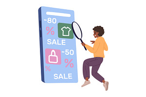 Joyful woman searches her smartphone, a Technology Illustration by Vectorbuum