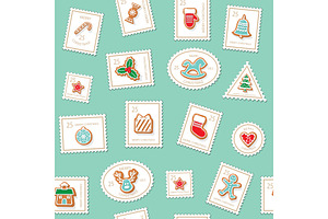 Christmas postage stamps seamless