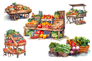 Farmer's market, watercolor clipart, a Food Illustration by AkvarelRiver (Thumbnail 4 of 7)