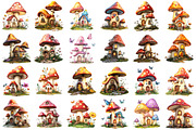 Mushroom Cottages Whimsical Clipart, a Seasonal Illustration by designcity5 (Thumbnail 2 of 5)