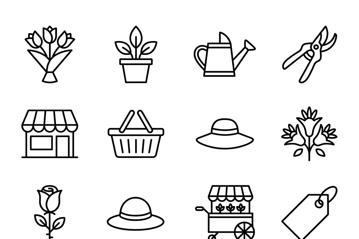 Bundles Set Flower Market Icons, an Outline Icon by adenpinkstore (Photo 1 of 12)