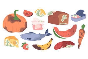 Damaged food. Cartoon expired, a Food Illustration by LadadikArt