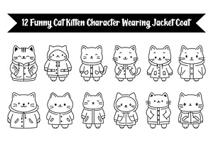 12 Funny Cat Wearing Jacket Coat, an Animal Illustration by jongcreative