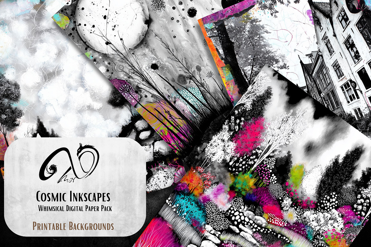 Cosmic Inkscapes: Dreamy Landscapes, a Background Graphic by NiiiNArt (Photo 6 of 9)