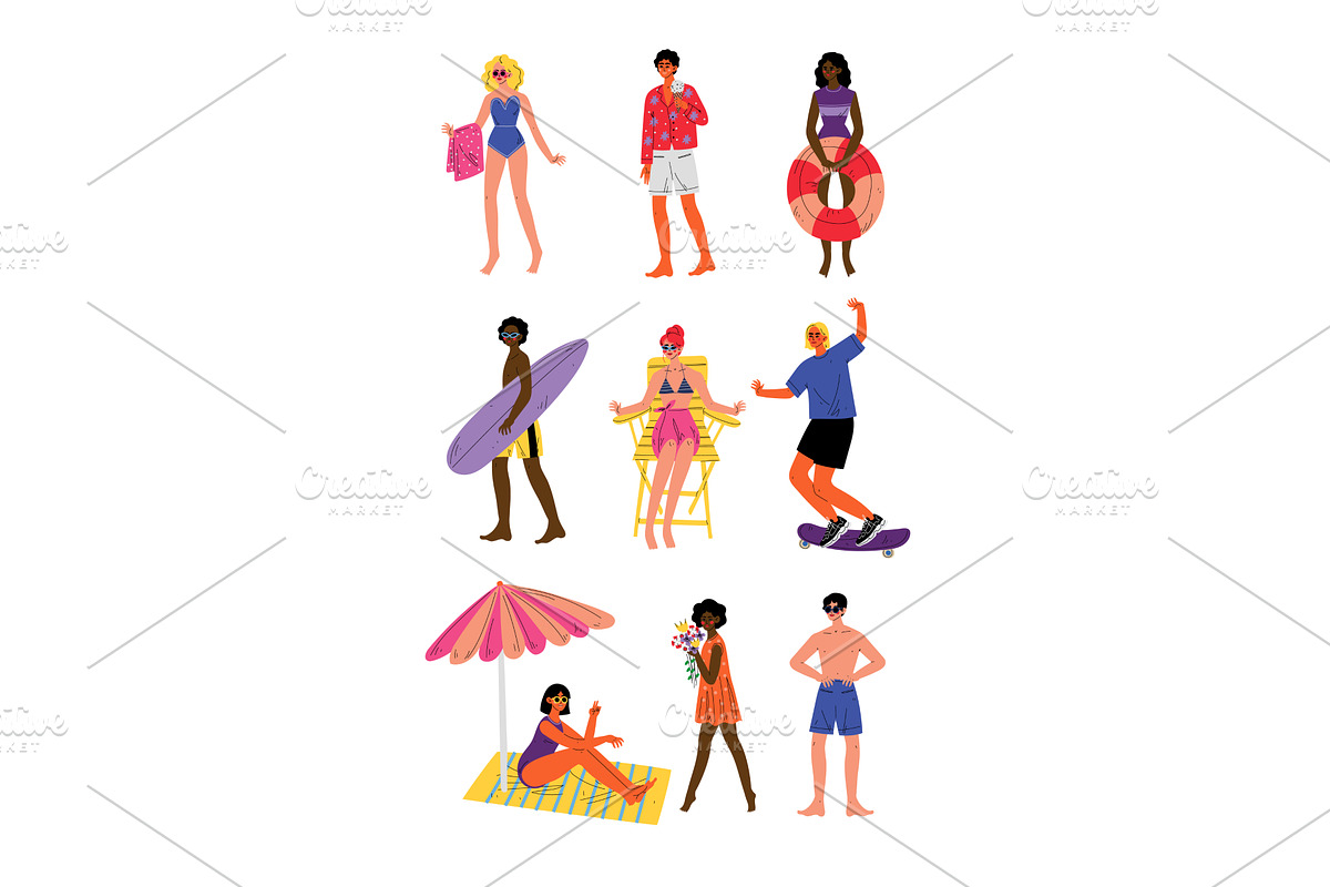 People Enjoying Summer Vacation Set, a Sport Illustration by TopVectors