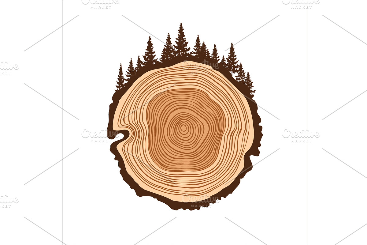 Round tree trunk cut with trees and, an Object Illustration by 32pixels