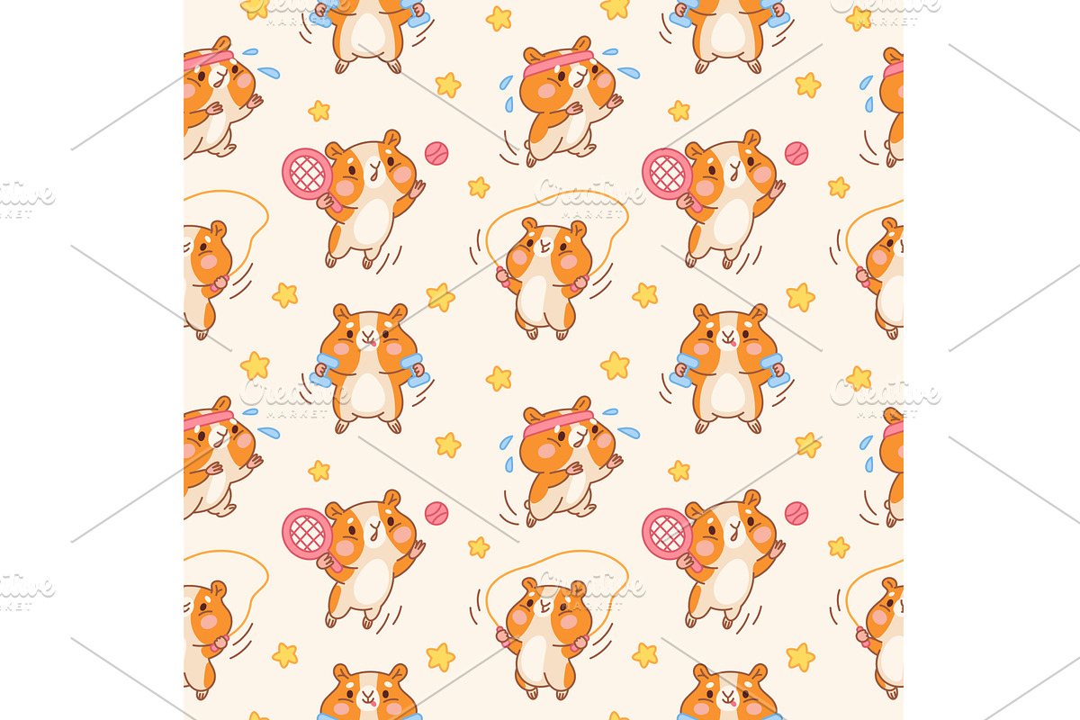 Kawaii hamster seamless pattern, an Animal Illustration by YummyBuum