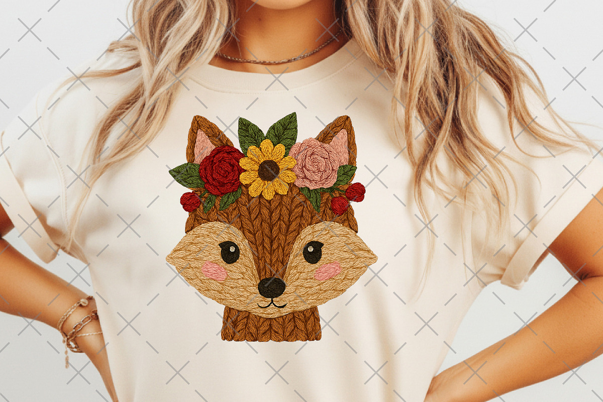 Knitted Fox Face with Floral Crown, an Illustration by Craft Nest (Photo 3 of 6)