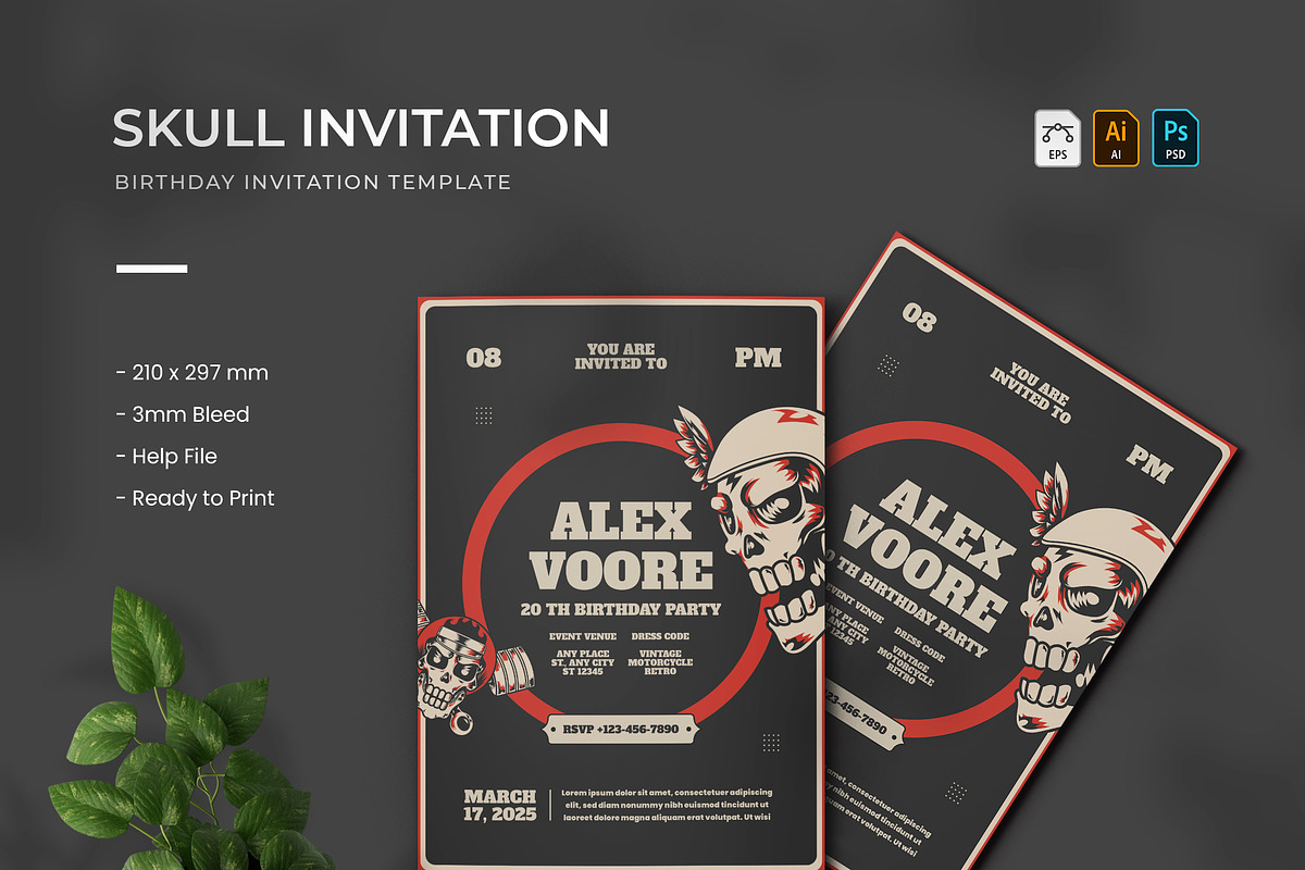 Skull - Birthday Invitation, a Print Template by VUNIRA (Photo 1 of 2)