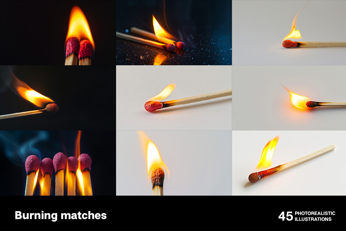 Burning matches. 45 images, an Object Illustration by Handmadefont (Photo 2 of 11)