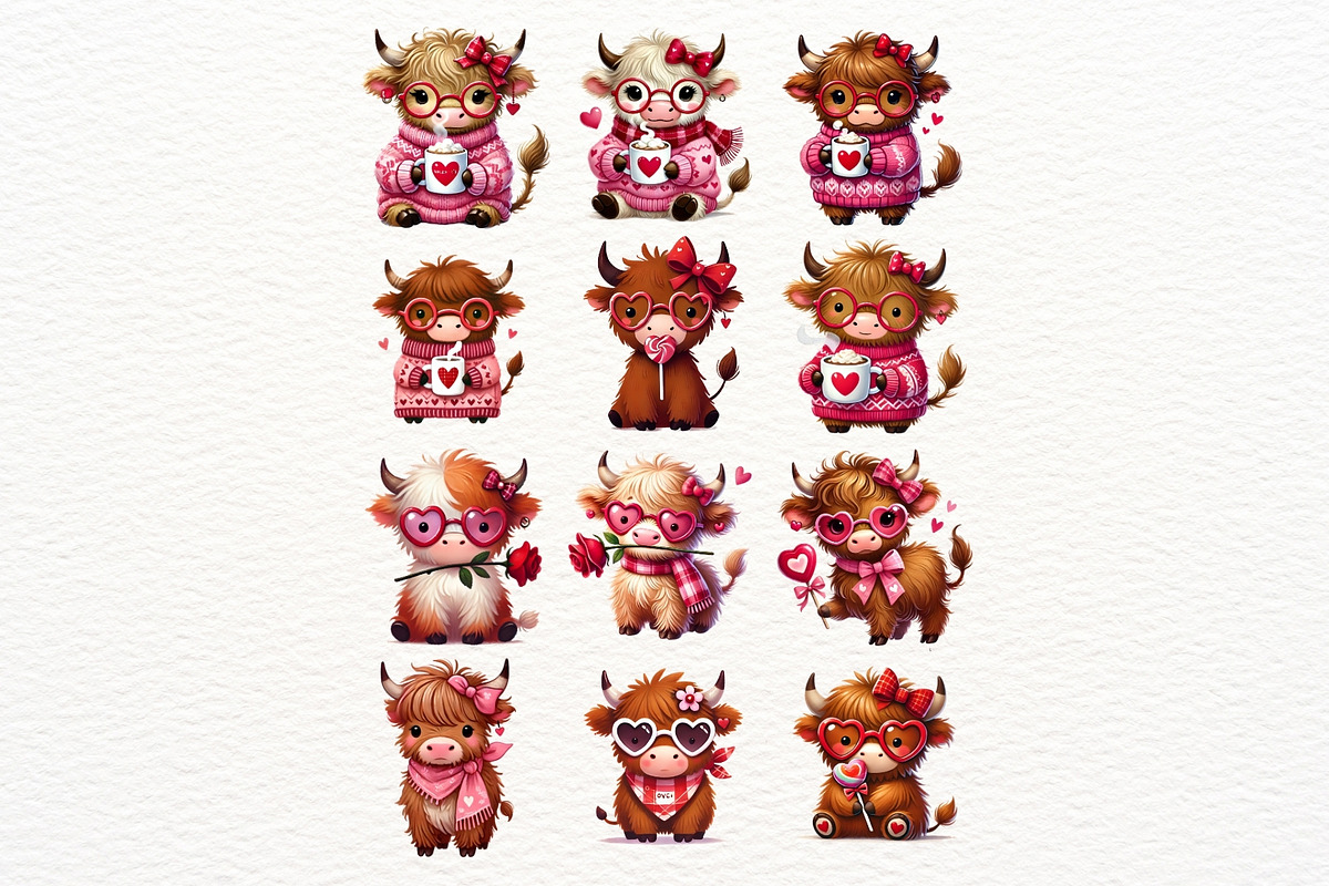 Valentine Highland Cow Clipart Set, an Animal Illustration by Nicolle's Colorful Art (Photo 6 of 7)