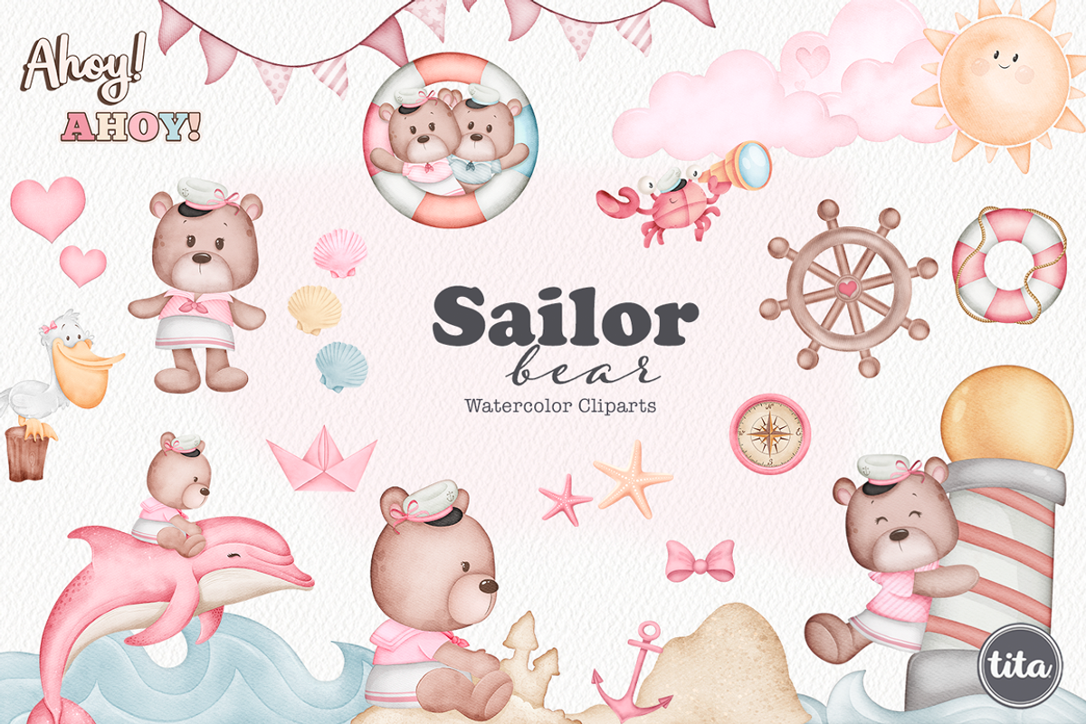 Sailor Bear - Cute clipart set, an Animal Illustration by Tita Creative Studio (Photo 1 of 6)