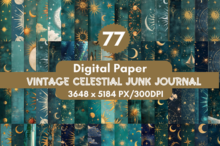 Vintage Celestial Junk Digital Paper, a Background Graphic by LA Design