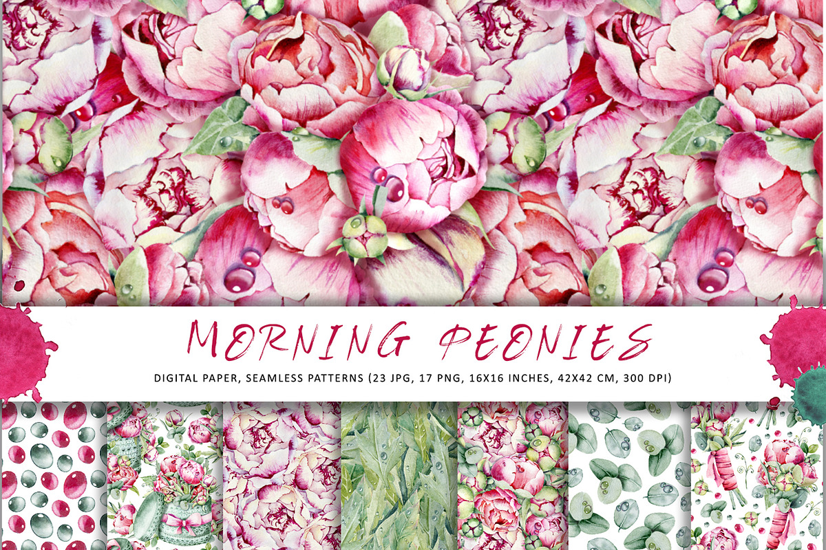 Peonies, floral digital paper, a Pattern Graphic by Artmanata (Photo 1 of 10)
