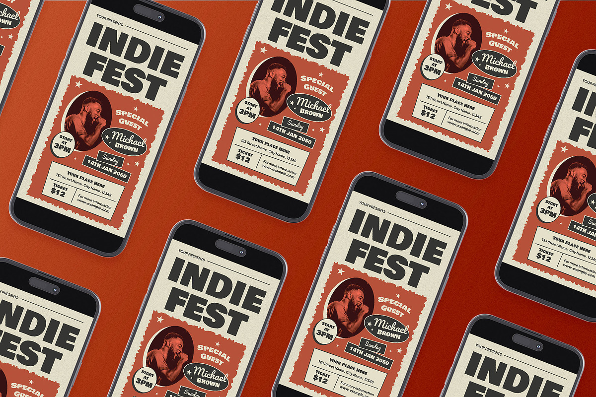 Red Retro Grunge Indie Fest Flyer, a Flyer Template by Aiyari Graphic (Photo 2 of 3)