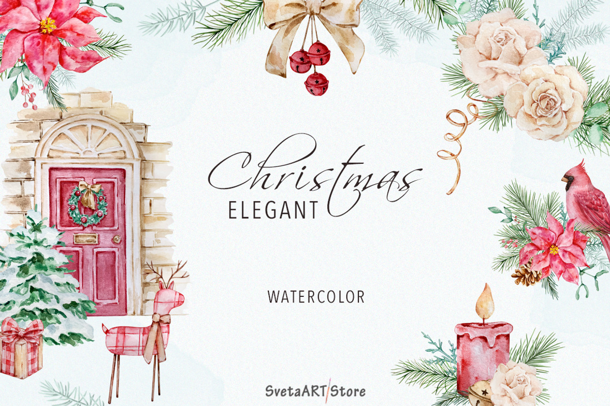 Watercolor Elegant Christmas Clipart, a Seasonal Illustration by SvetaArtStore (Photo 1 of 8)