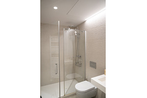Modern bathroom with frameless glass, an Architecture Photo by volodymyrshtun13795