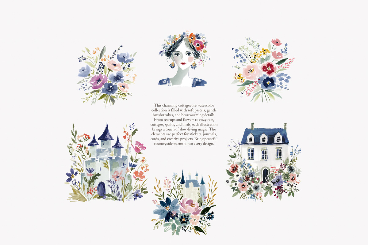 whimsical watercolor castle clipart, a Decorative Illustration by Patishop Art (Photo 4 of 10)