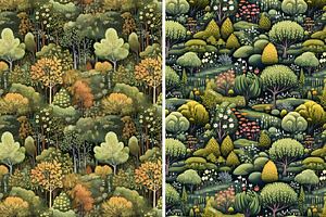 Green Forest Seamless Patterns Set